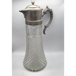 Vintage Leonard Italy Crystal Claret Diamond Point Glass Water Pitcher